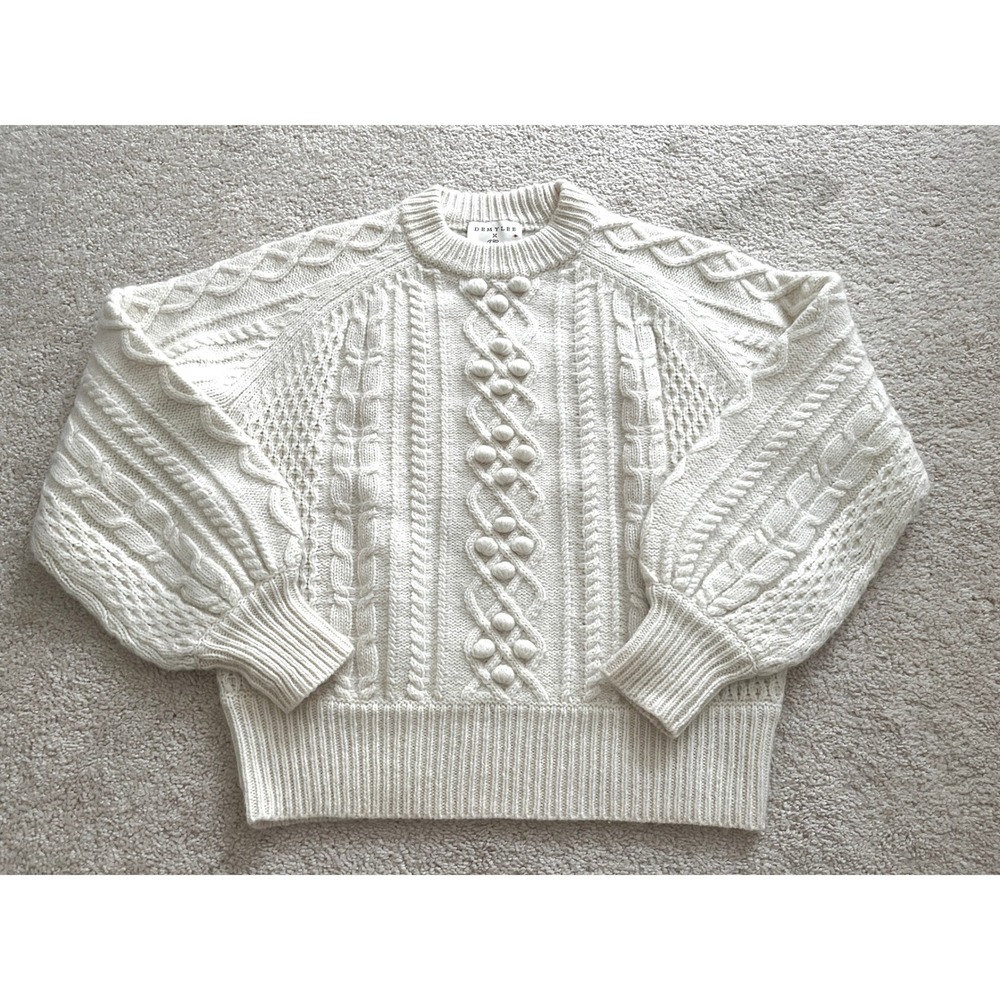 NWOT DEMYLEE X J.CREW Pom Pom Wool Mohair Fisherman Balloon Sweater MEDIUM
